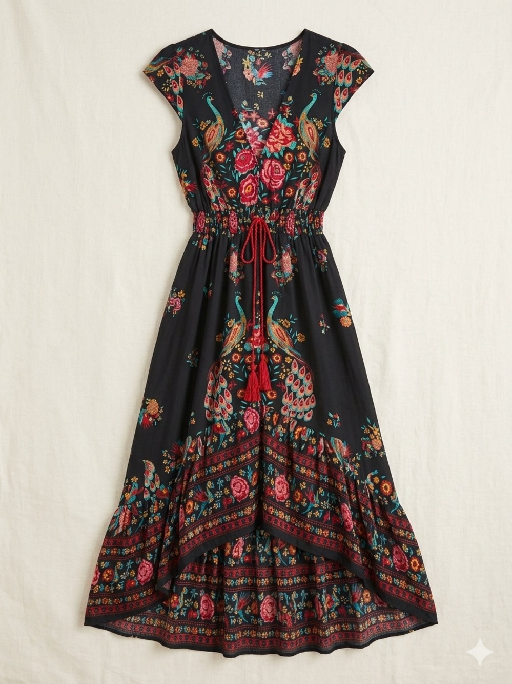 Peacock High-Low Maxi Dress